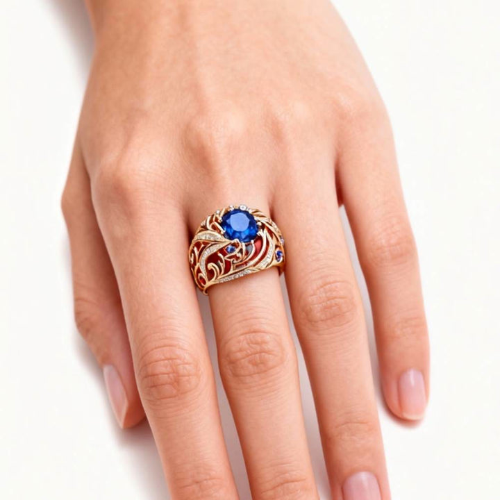 FREE Today: Blue Gold Sapphire Crystal Wave Tone Ring - image 2