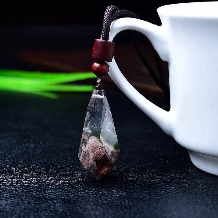 Olivenorma Natural Stone Raw Teardrop Pendant Necklace - Ghost Phantom Quartz - image 11