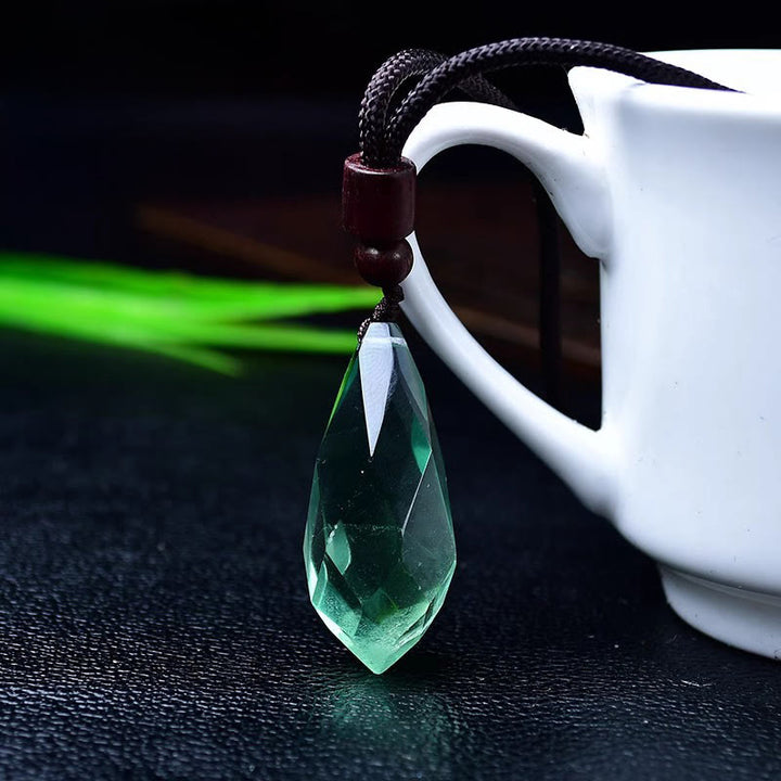 Olivenorma Natural Stone Raw Teardrop Pendant Necklace - Green Fluorite - image 7