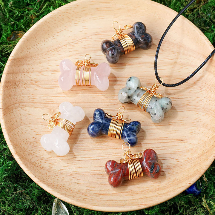 Olivenorma Natural Stone Crystal Bone Pendant Necklace - image 0