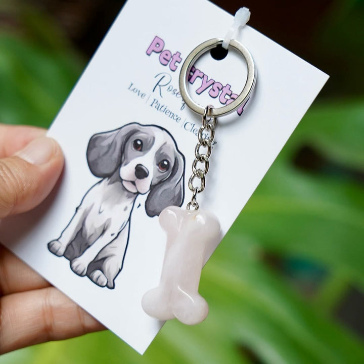Olivenorma Natural Stone Dog Bone Shaped Keychain - Rose Quartz - image 3