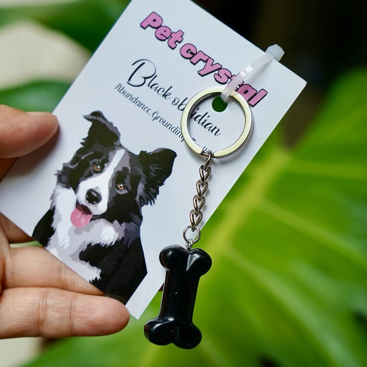 Olivenorma Natural Stone Dog Bone Shaped Keychain - Obsidian - image 15