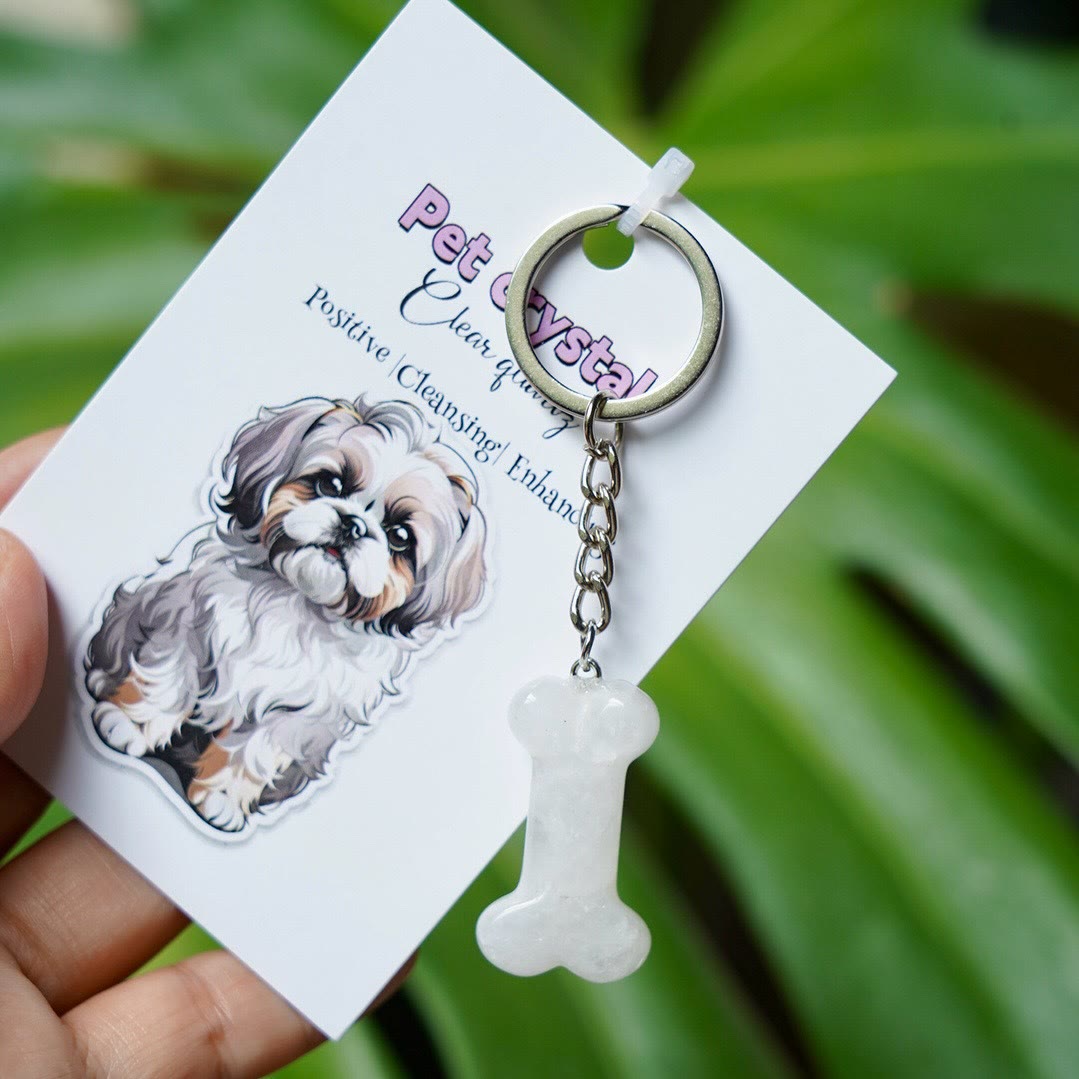 Olivenorma Natural Stone Dog Bone Shaped Keychain - Clear Quartz - image 5