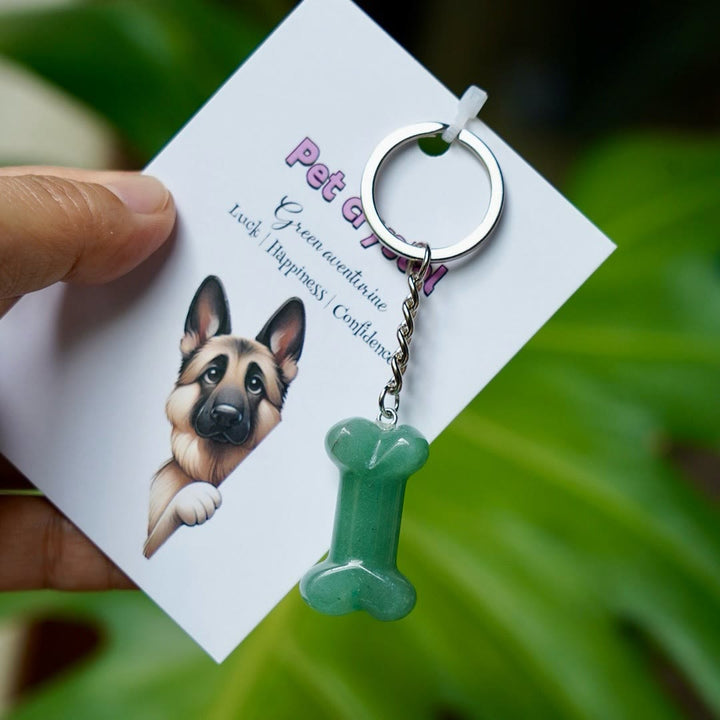 Olivenorma Natural Stone Dog Bone Shaped Keychain - Green Aventurine - image 9
