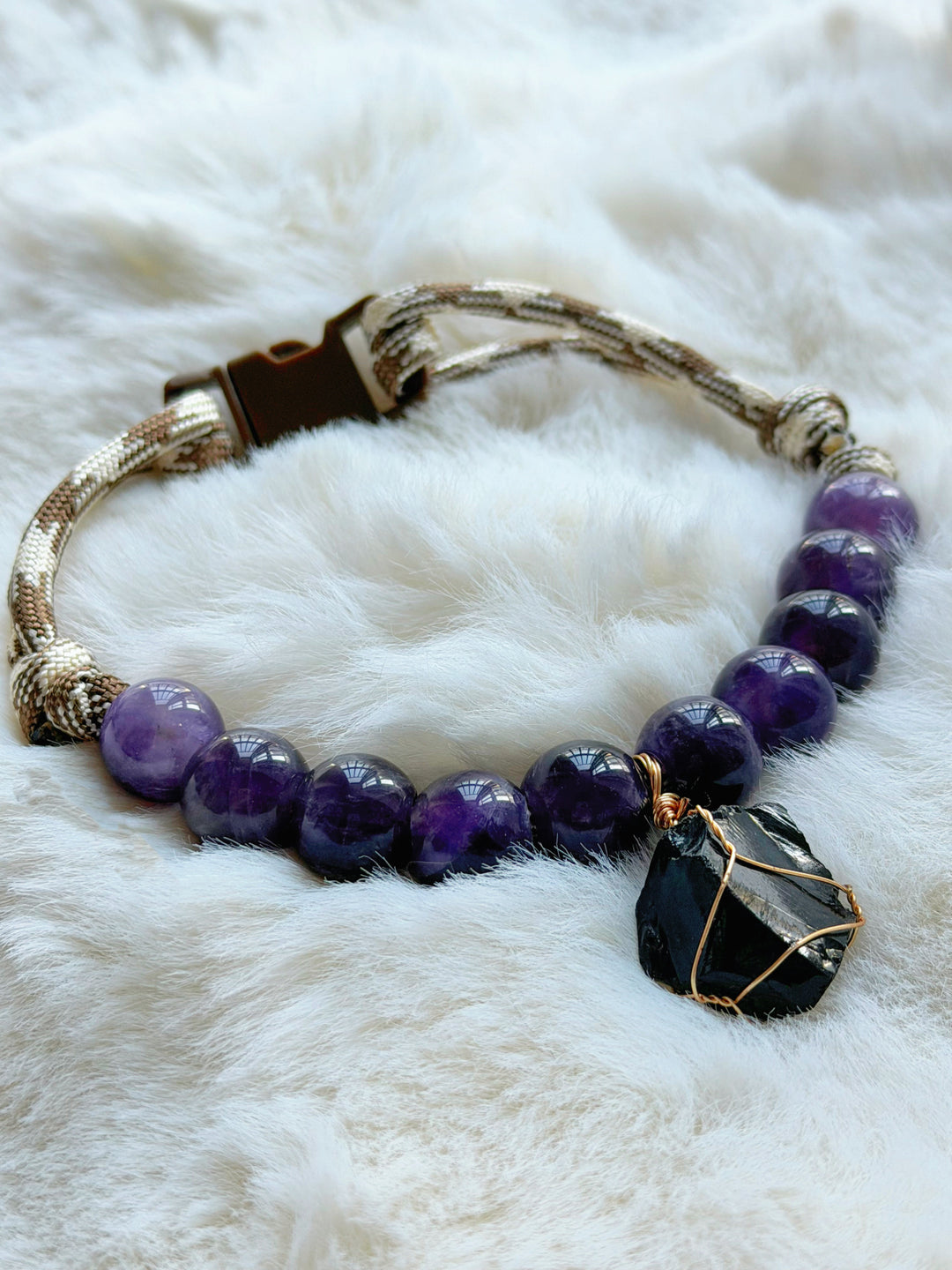 Olivenorma Amethyst&Obsidian Calming Meditation Crystal Pet Collar - image 2