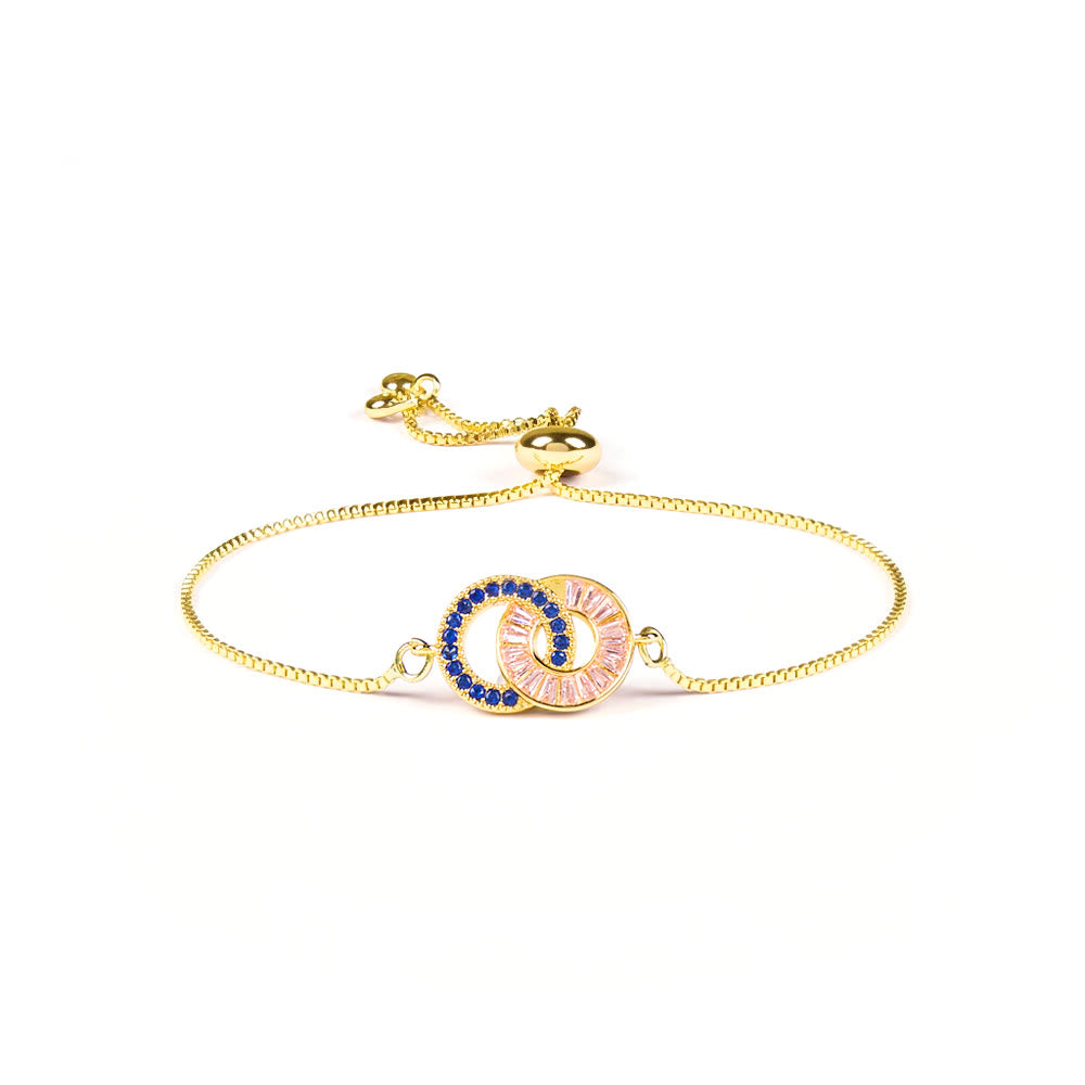 Olivenorma Custom Birthstone Gifts for Mother & Daughter Linking Circles Bracelet & Necklace - Bracelet - Golden - 2 Birthstones - image 9