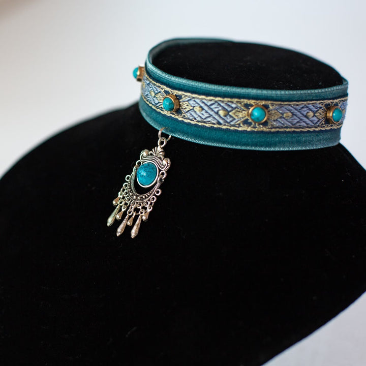 Olivenorma Cute Kitten Healing Turquoise Velvet Pet Collar - image 2