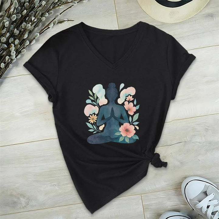 Olivenorma Inner Strength V-Neck Yoga Meditation T-Shirt - Black - 2XL - image 3