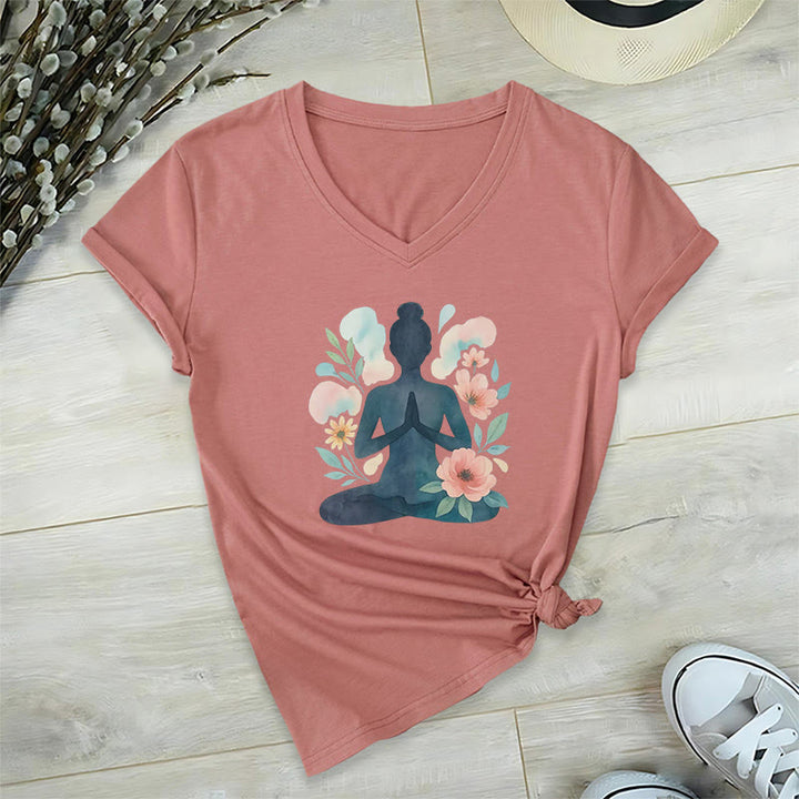 Olivenorma Inner Strength V-Neck Yoga Meditation T-Shirt - Pink - 2XL - image 9