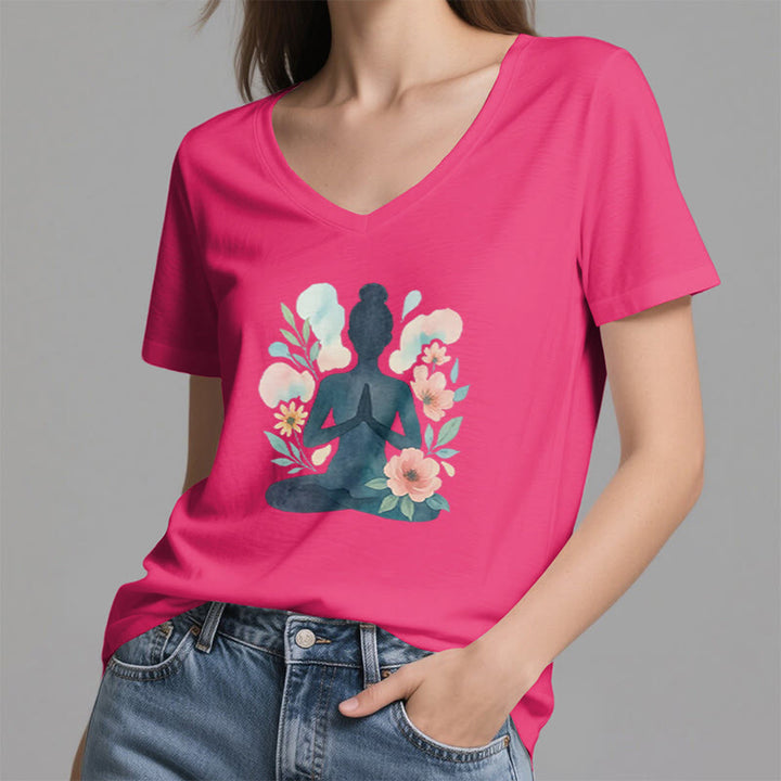 Olivenorma Inner Strength V-Neck Yoga Meditation T-Shirt - image 26