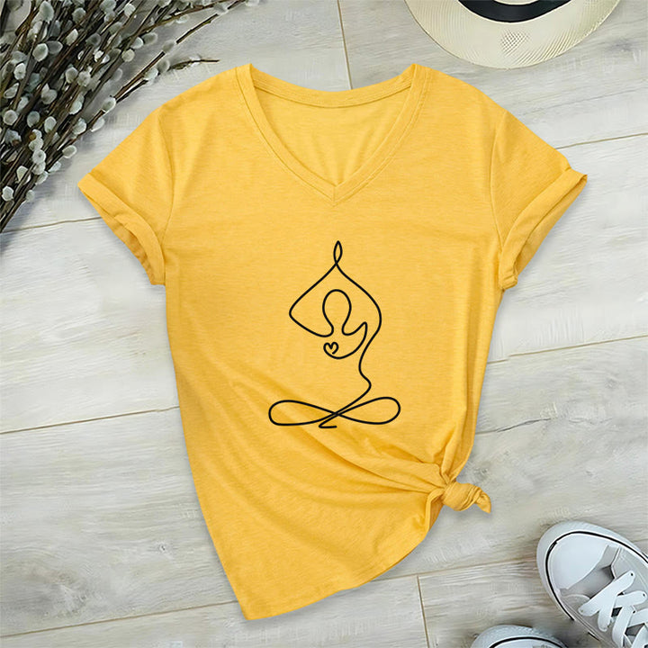 Olivenorma Focus Balance V-Neck Yoga Meditation T-Shirt - Yellow - 2XL - image 23