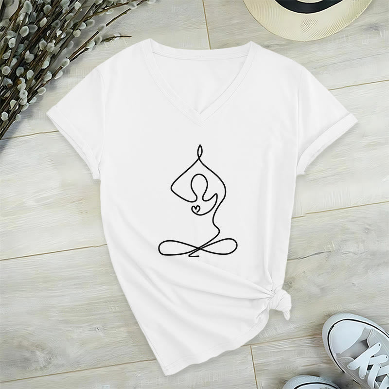Olivenorma Focus Balance V-Neck Yoga Meditation T-Shirt - White - 2XL - image 3