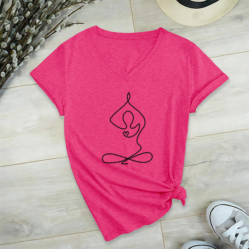 Olivenorma Focus Balance V-Neck Yoga Meditation T-Shirt - Rose Red - 2XL - image 25