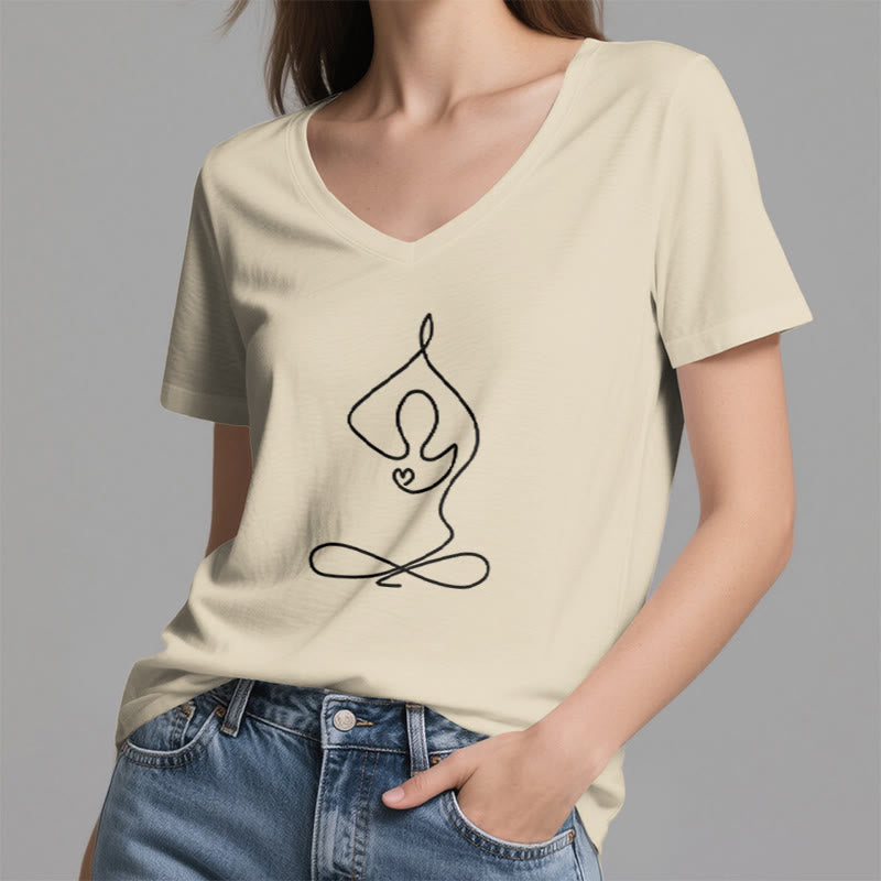 Olivenorma Focus Balance V-Neck Cotton Yoga Meditation T-Shirt - image 16