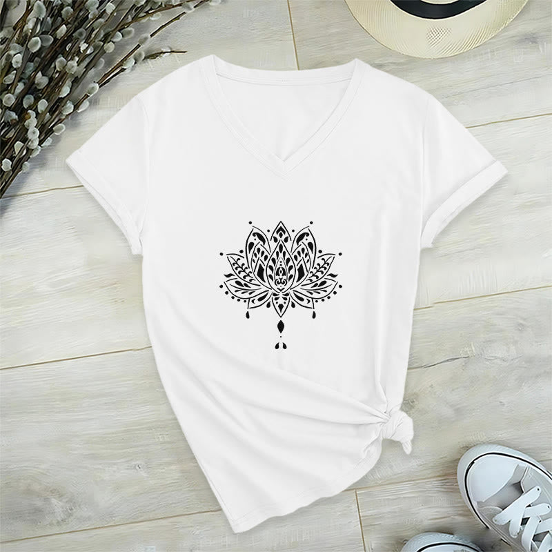 Olivenorma Mandala Energy Harmony V-Neck Yoga Meditation T-Shirt - White - 2XL - image 3
