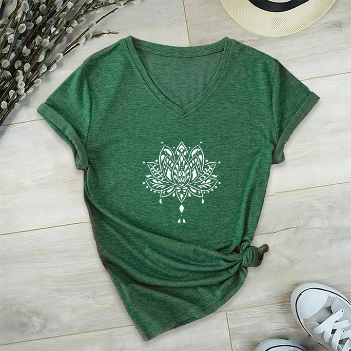 Olivenorma Mandala Energy Harmony V-Neck Yoga Meditation T-Shirt - Dark Green - 2XL - image 0