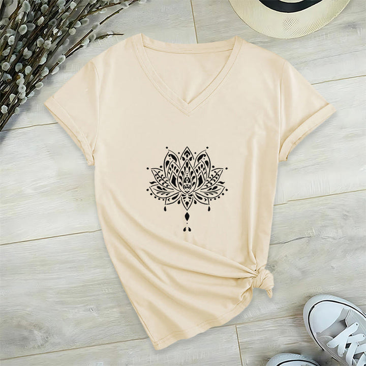 Olivenorma Mandala Energy Harmony V-Neck Yoga Meditation T-Shirt - Khaki - 2XL - image 17