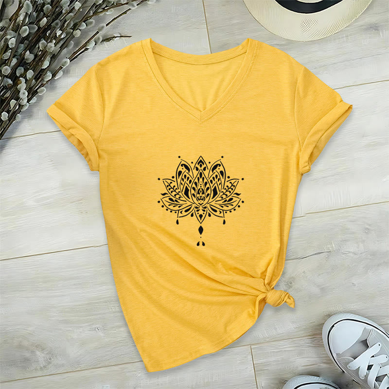 Olivenorma Mandala Energy Harmony V-Neck Yoga Meditation T-Shirt - Yellow - 2XL - image 23
