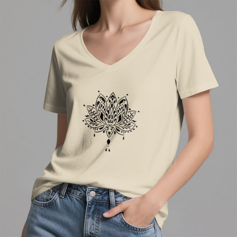Olivenorma Mandala Energy Harmony V-Neck Cotton Yoga Meditation T-Shirt - image 18