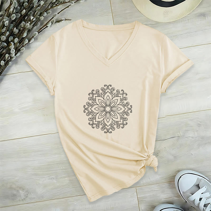 Olivenorma Mandala Inner Strength V-Neck Yoga Meditation T-Shirt - Khaki - 2XL - image 15
