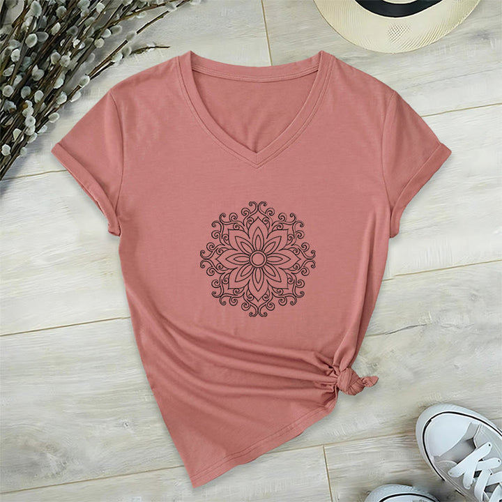 Olivenorma Mandala Inner Strength V-Neck Yoga Meditation T-Shirt - Pink - 2XL - image 9