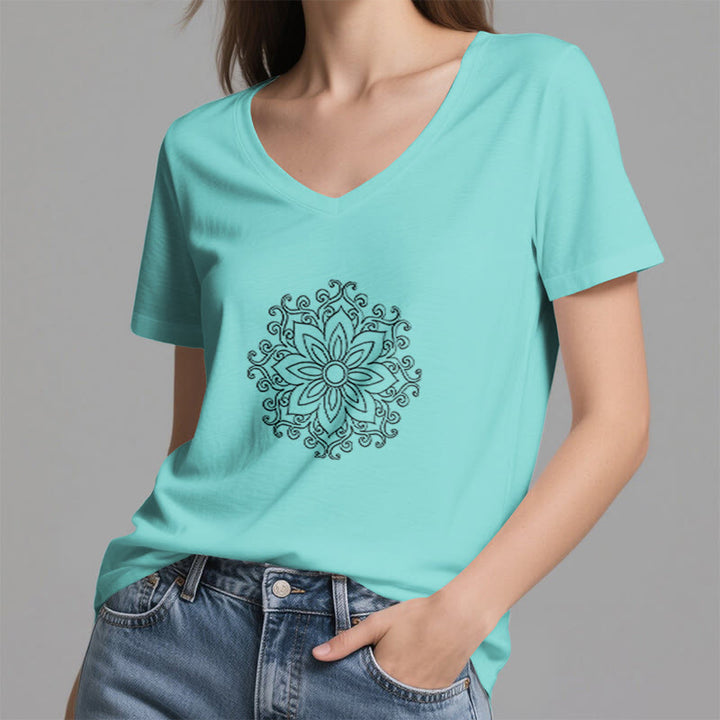 Olivenorma Mandala Inner Strength V-Neck Yoga Meditation T-Shirt - image 14