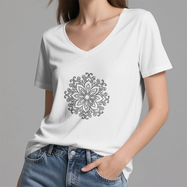 Olivenorma Mandala Inner Strength V-Neck Yoga Meditation T-Shirt - image 4