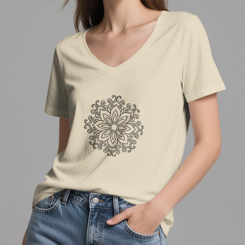 Olivenorma Mandala Inner Strength V-Neck Cotton Yoga Meditation T-Shirt - image 16