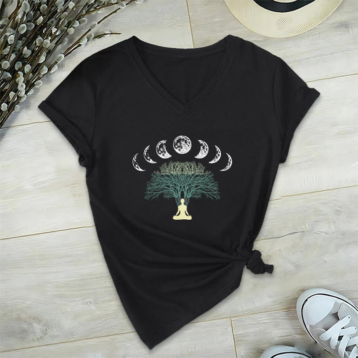 Olivenorma Tree Of Life V-Neck Yoga Meditation T-Shirt - Black - 2XL - image 5