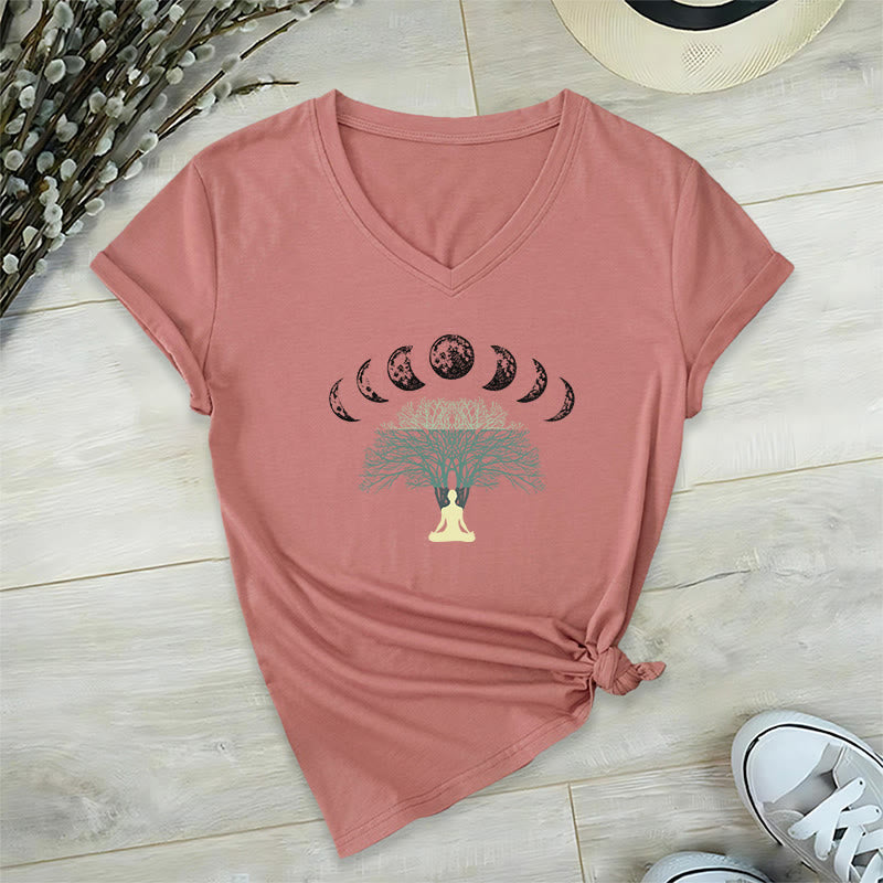 Olivenorma Tree Of Life V-Neck Yoga Meditation T-Shirt - Pink - 2XL - image 11