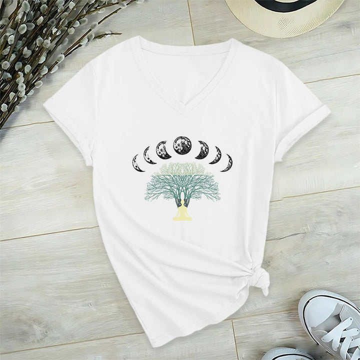 Olivenorma Tree Of Life V-Neck Yoga Meditation T-Shirt - White - 2XL - image 3
