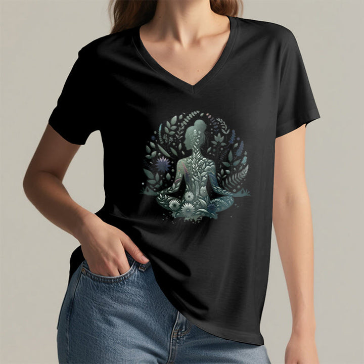 Olivenorma Nature-Infused Mindful Power V-Neck Yoga Meditation T-Shirt - image 4
