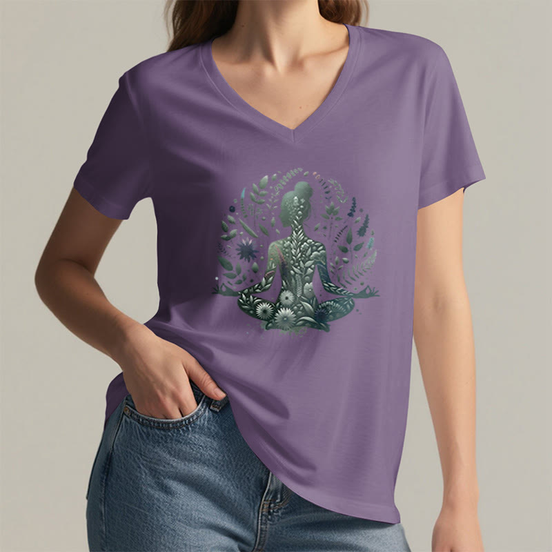 Olivenorma Nature-Infused Mindful Power V-Neck Yoga Meditation T-Shirt - image 8