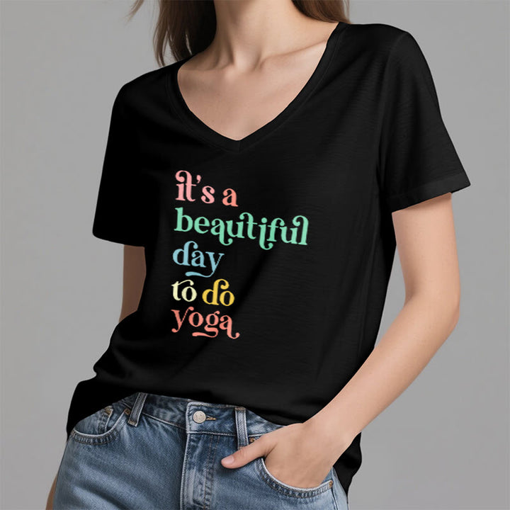 Olivenorma"it's a beautiful day to do yoga" V-Neck T-Shirt - image 6