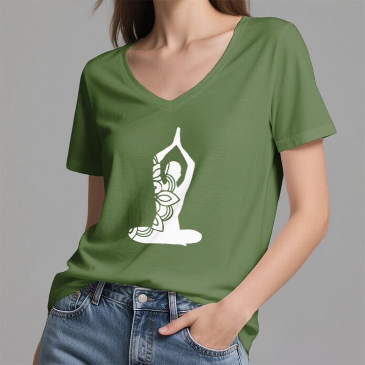 Olivenorma Yoga Pose Mindful Energy V-Neck Meditation T-Shirt - image 20