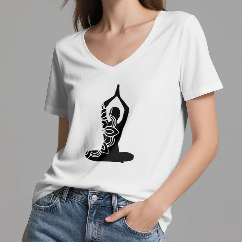 Olivenorma Yoga Pose Mindful Energy V-Neck Meditation T-Shirt - image 4