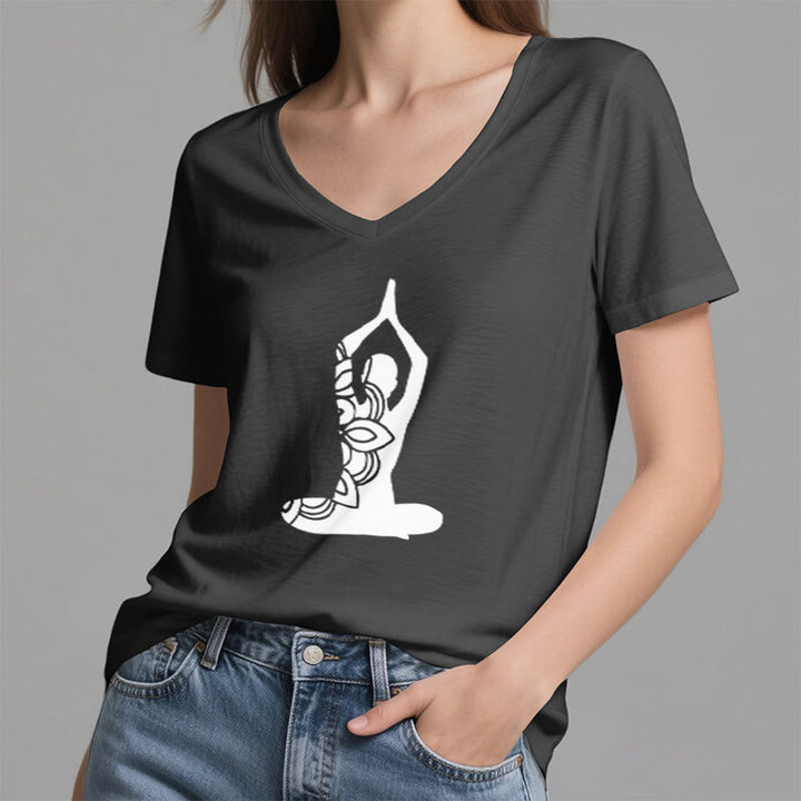 Olivenorma Yoga Pose Mindful Energy V-Neck Meditation T-Shirt - image 8