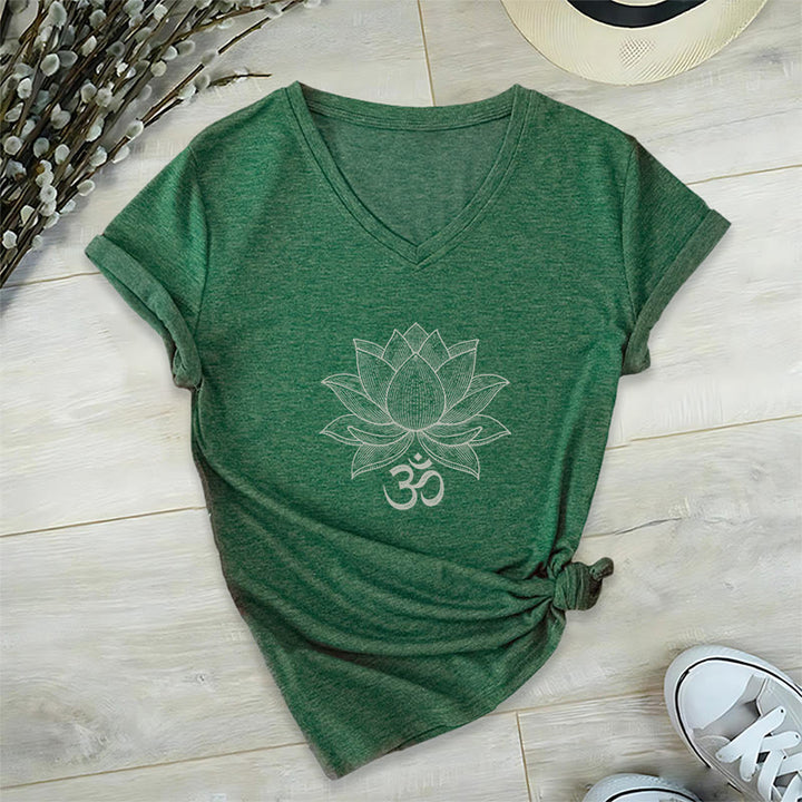 Olivenorma Lotus Mindful Power V-Neck Yoga Meditation T-Shirt - Dark Green - 2XL - image 17