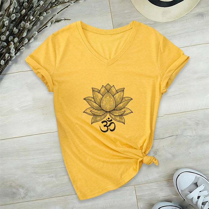 Olivenorma Lotus Mindful Power V-Neck Yoga Meditation T-Shirt - Yellow - 2XL - image 23