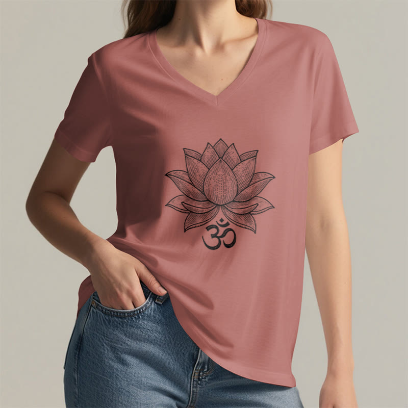 Olivenorma Lotus Mindful Power V-Neck Cotton Yoga Meditation T-Shirt - image 10