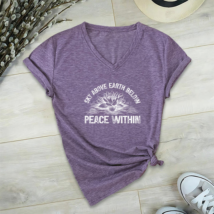 Olivenorma Peace Within Symbol V-Neck Cotton Yoga Meditation T-Shirt - Purple - 2XL - image 9