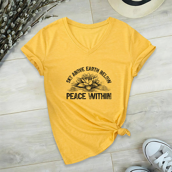Olivenorma Peace Within Symbol V-Neck Cotton Yoga Meditation T-Shirt - Yellow - 2XL - image 23