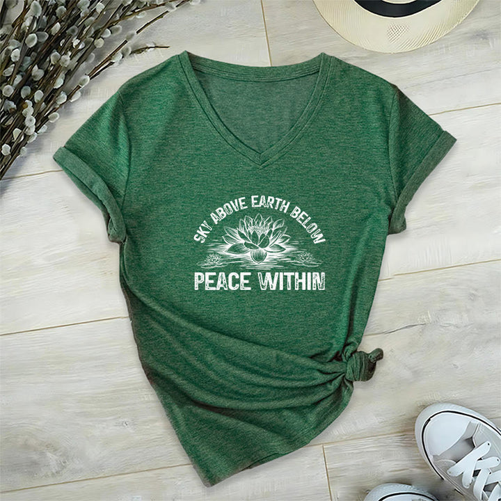 Olivenorma Peace Within Symbol V-Neck Yoga Meditation T-Shirt - Dark Green - 2XL - image 19