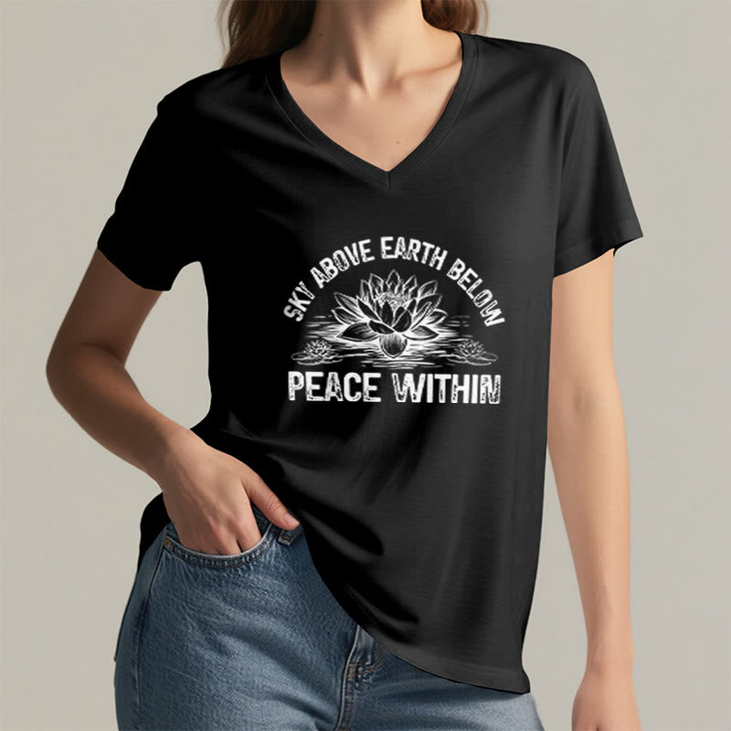 Olivenorma Peace Within Symbol V-Neck Yoga Meditation T-Shirt - image 6