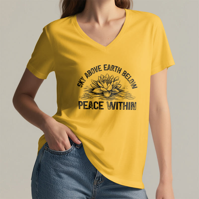 Olivenorma Peace Within Symbol V-Neck Cotton Yoga Meditation T-Shirt - image 24