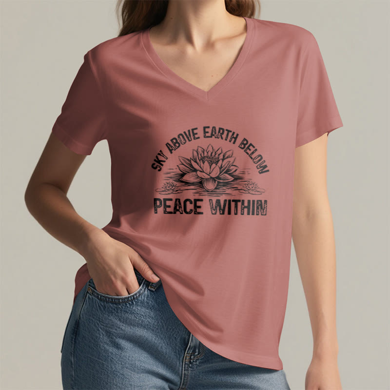 Olivenorma Peace Within Symbol V-Neck Yoga Meditation T-Shirt - image 12