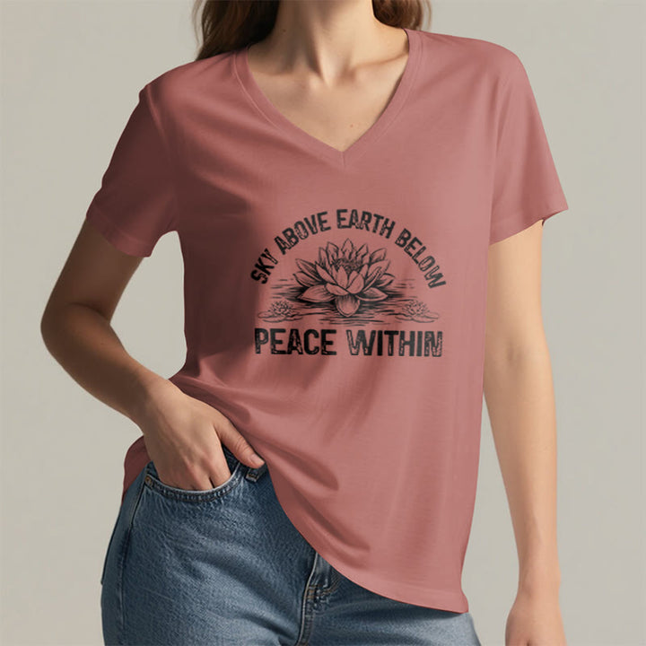 Olivenorma Peace Within Symbol V-Neck Yoga Meditation T-Shirt - image 12