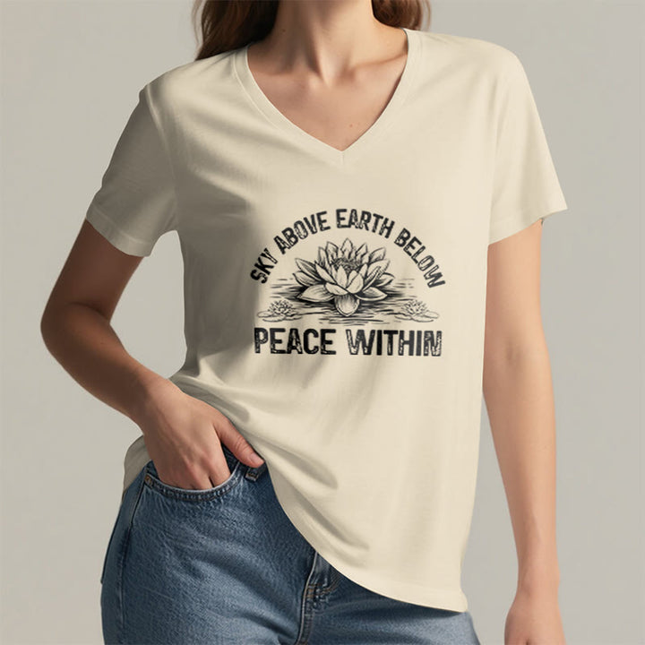 Olivenorma Peace Within Symbol V-Neck Yoga Meditation T-Shirt - image 18