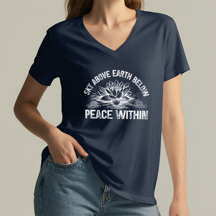 Olivenorma Peace Within Symbol V-Neck Yoga Meditation T-Shirt - image 14