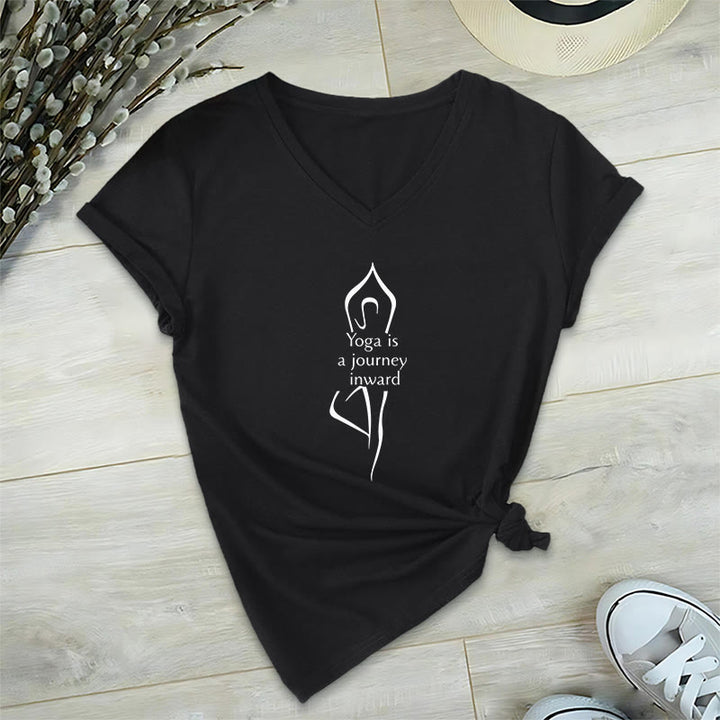 Olivenorma "Yoga is a journey inward" V-Neck Meditation T-Shirt - Black - 2XL - image 5